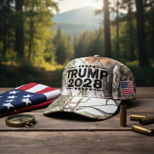 Trump 2028 Camo with Black writing, embroidered