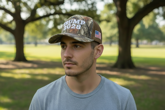 Trump 2028 Light Camo with White Writing, embroidered