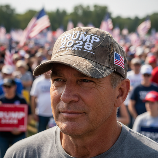 Trump 2028 Camo with white embroidered writing