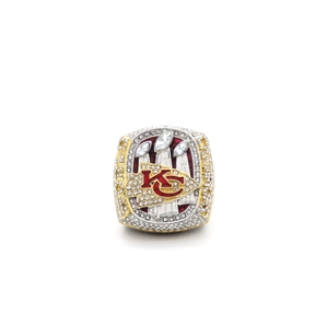 American Football Championship Ring Pendant Necklace Gold Silver Plated Alloy Red KC Logo Rhinestone Inlaid Super Bowl Winner Commemorative Jewelry Collectible